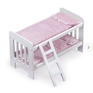 Badger Toys White Wooden Doll Bunk Bed with Pink Bedding NEW Ladder